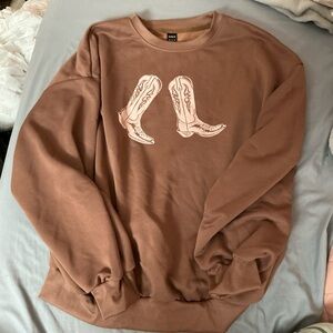 SHEIN Brown Crewneck Sweatshirt with White Boot Graphic